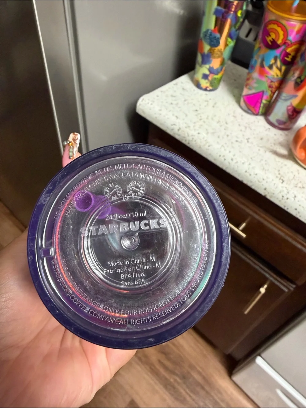 Starbucks Iridescent Purple Rainbow Hand-Sign Tumbler with Pink Straw